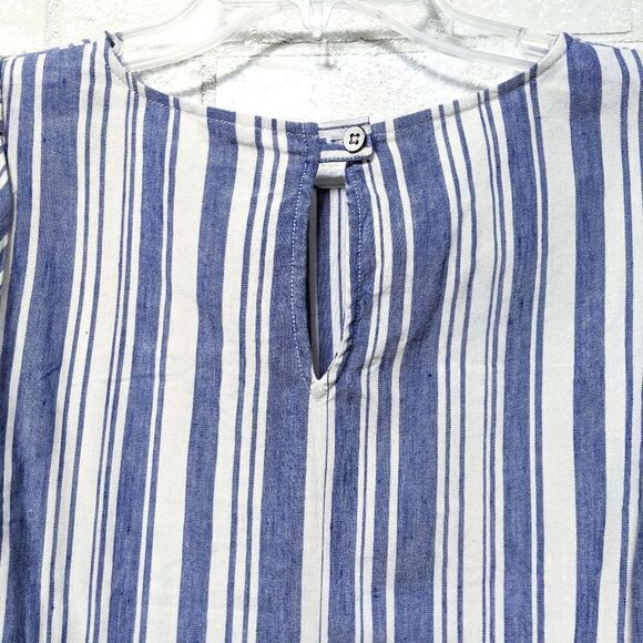 CABI Blue White Linen Striped Puff Sleeve Top XS - Picture 7 of 9
